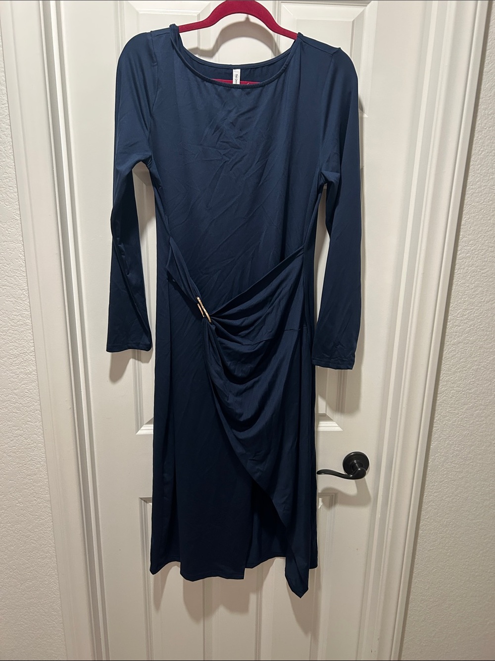 Classic Navy Long-Sleeve Twist-Waist Dress